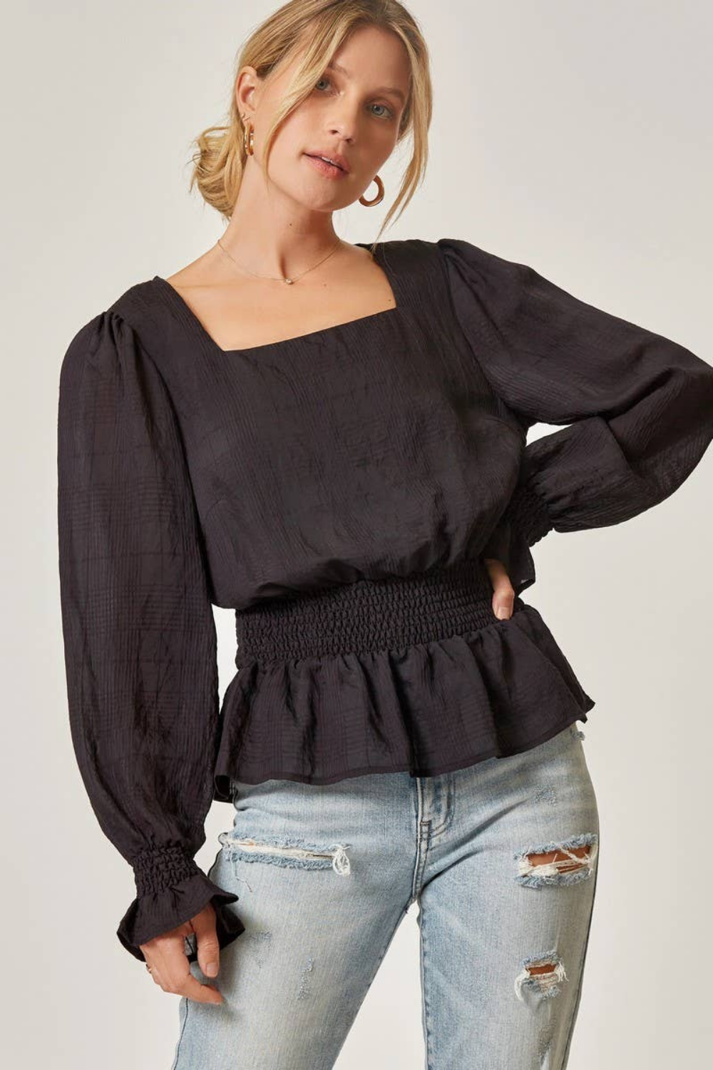 Smocked waist blouse discount