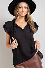 TIERED RUFFLE SLEEVE SHORT SLEEVE BLOUSE