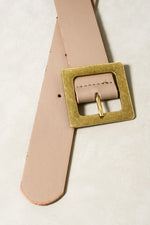 Taupe Leather Belt Large Gold Square Buckle | Bella Lucca Boutique