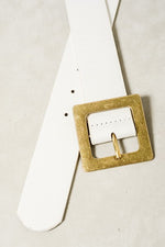 White Leather Belt Large Gold Square Buckle | Bella Lucca Boutique