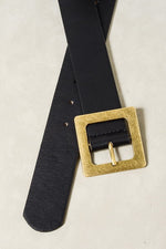 Black Leather Belt Large Gold Square Buckle | Bella Lucca Boutique