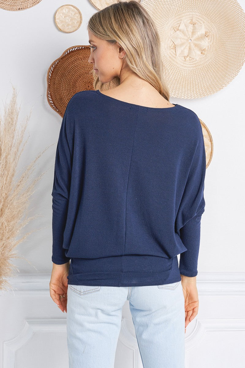 Navy Blue Long Sleeve Hacci Cocoon Knit Tunic | Bella Lucca Boutique