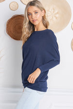 Navy Blue Long Sleeve Hacci Cocoon Knit Tunic | Bella Lucca Boutique