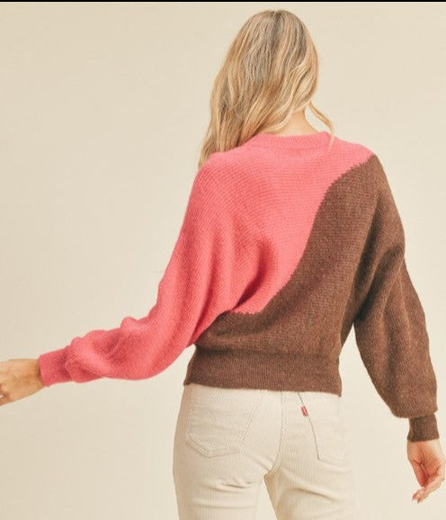 Wavy Color Block Crewneck Sweater