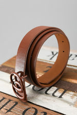 Brown Leather Belt Matte Buckle Belt | Bella Lucca Boutique