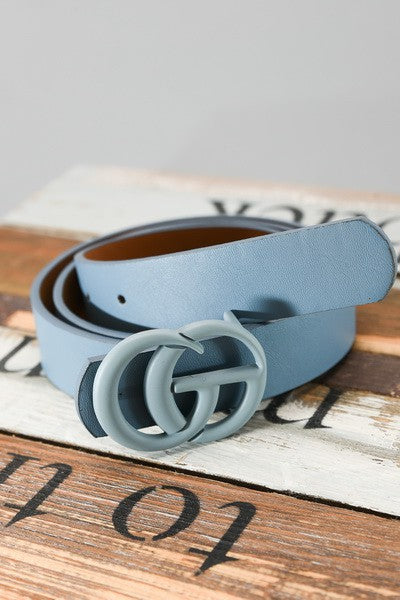 Blue Leather Belt Matte Buckle Belt | Bella Lucca Boutique