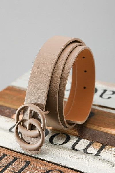 Taupe Leather Belt Matte Buckle Belt | Bella Lucca Boutique