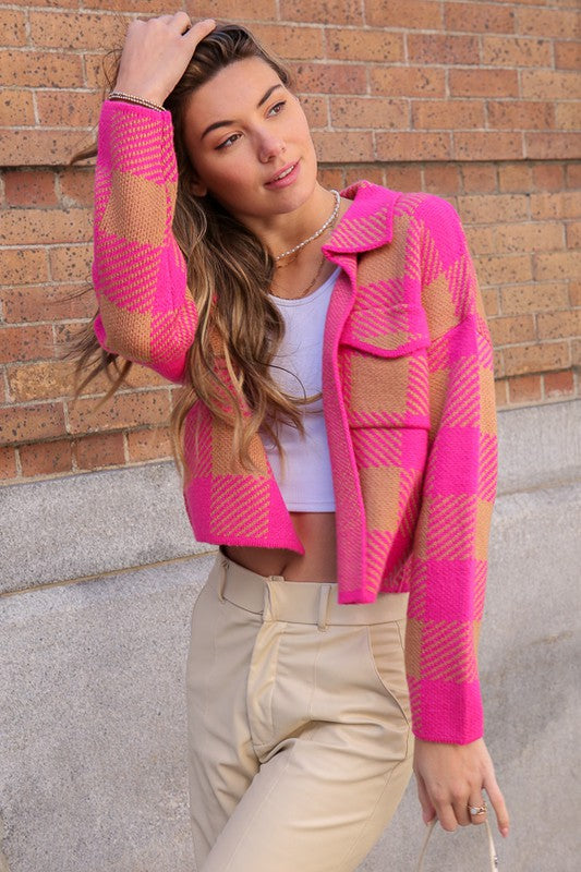 CHECKERBOARD KNITTED SHACKET