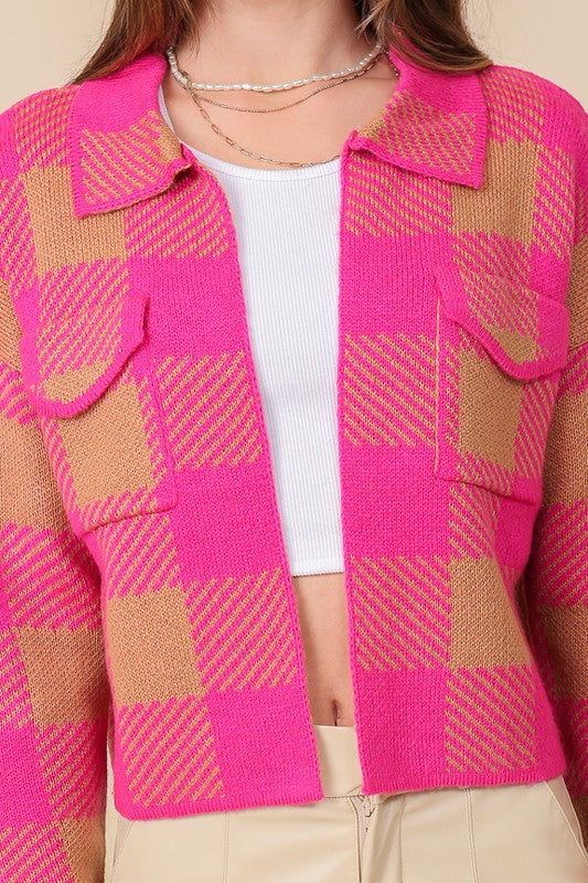 CHECKERBOARD KNITTED SHACKET