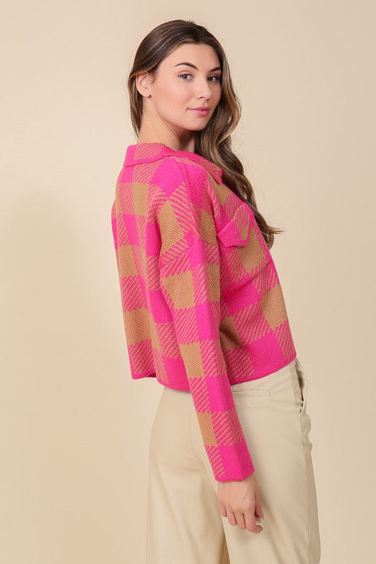 CHECKERBOARD KNITTED SHACKET