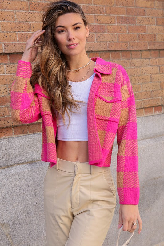 CHECKERBOARD KNITTED SHACKET