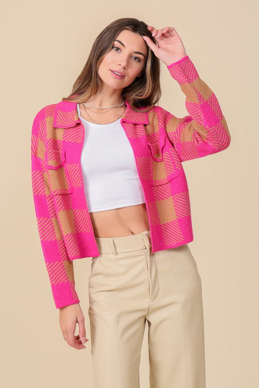 CHECKERBOARD KNITTED SHACKET