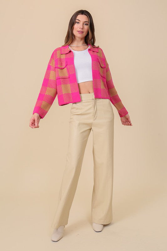CHECKERBOARD KNITTED SHACKET