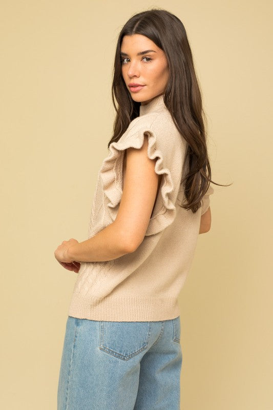 CABLE KNIT RUFFLE SWEATER VEST