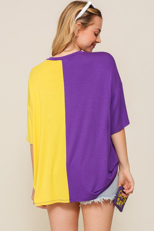 LSU Purple and Gold Color Block Game Day Top | Bella Lucca Boutique