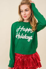 Green Happy Holidays Sparkle Script Lettering Sweater | Bella Lucca Boutique