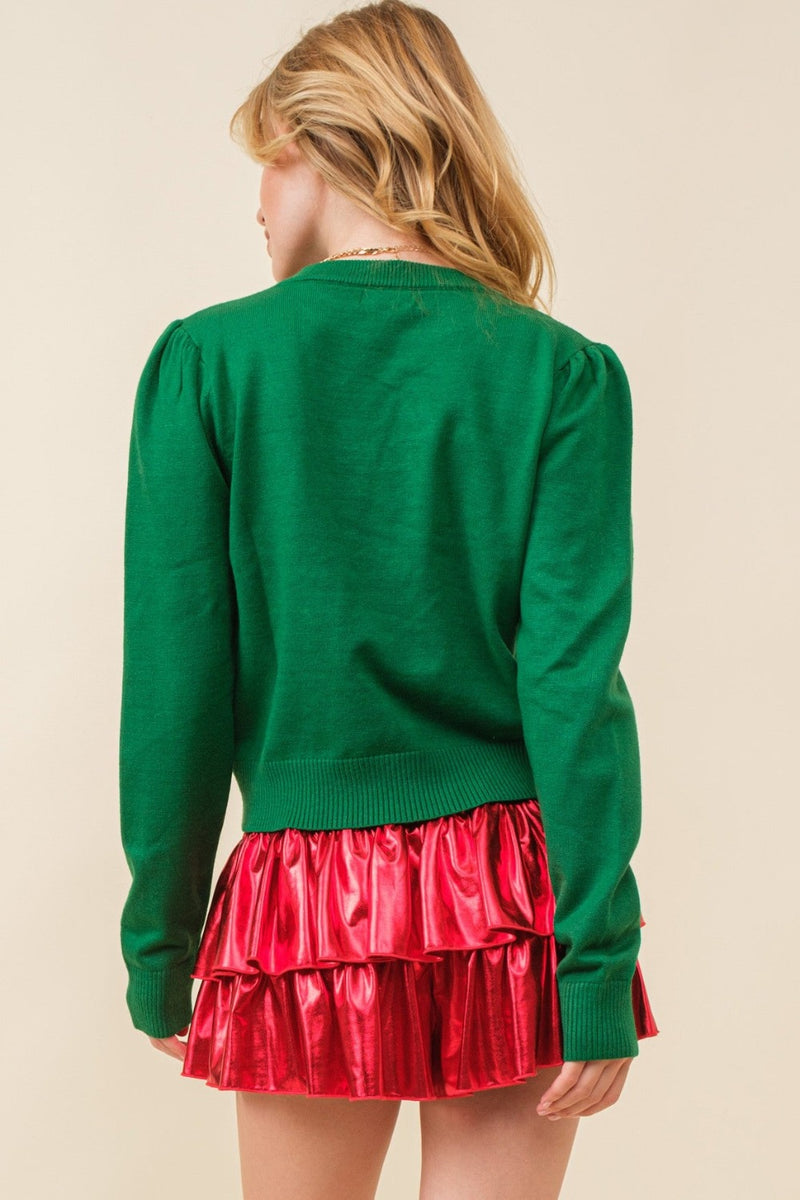 Green Happy Holidays Sparkle Script Lettering Sweater | Bella Lucca Boutique