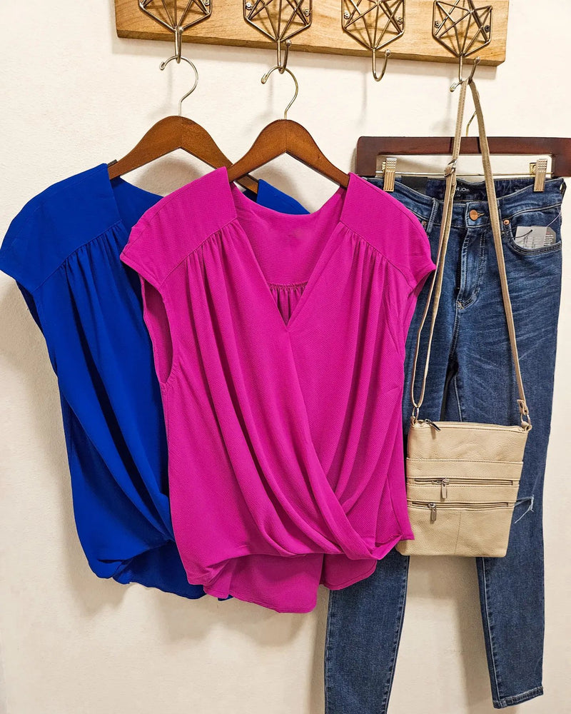Magenta Pink Satin V-Neck Blouse | Bella Lucca Boutique
