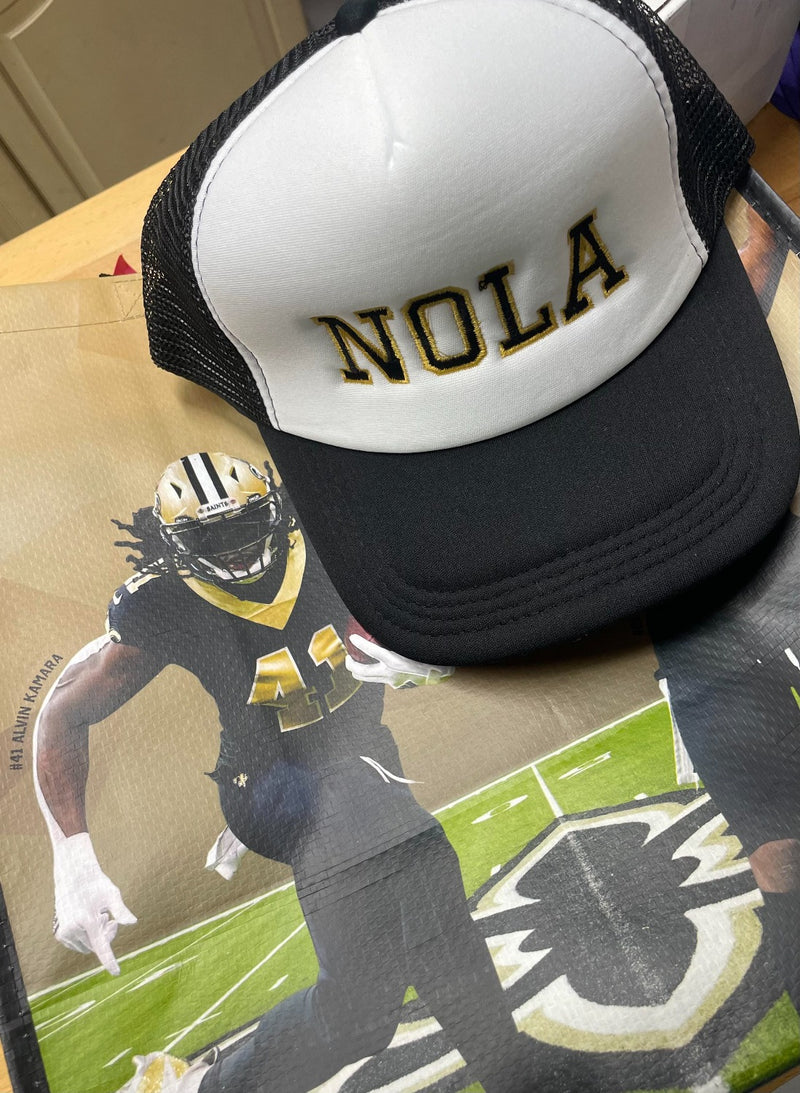 Black & Gold Nola Truck Hat | Bella Lucca Exclusive Custom Embroidered Trucker Hat