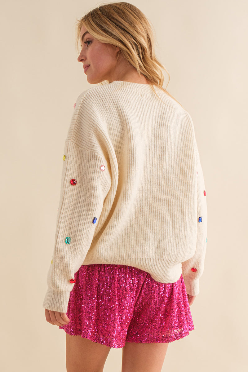 Cream Multi Stone Soft Pullover Sweater | Bella Lucca Boutique