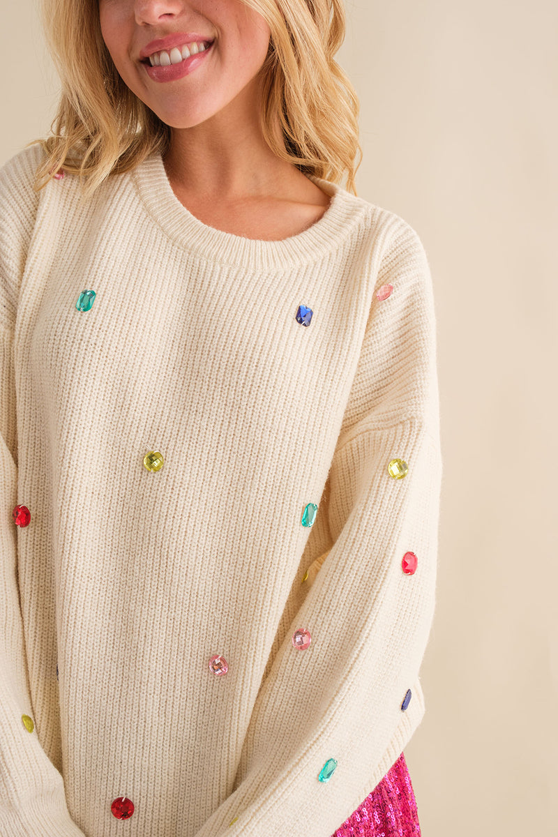 Cream Multi Stone Soft Pullover Sweater | Bella Lucca Boutique