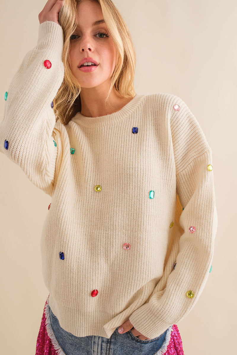 Cream Multi Stone Soft Pullover Sweater | Bella Lucca Boutique
