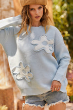 Super Soft 3D Flower Contrast Sweater Sky Blue | Bella Lucca Boutique