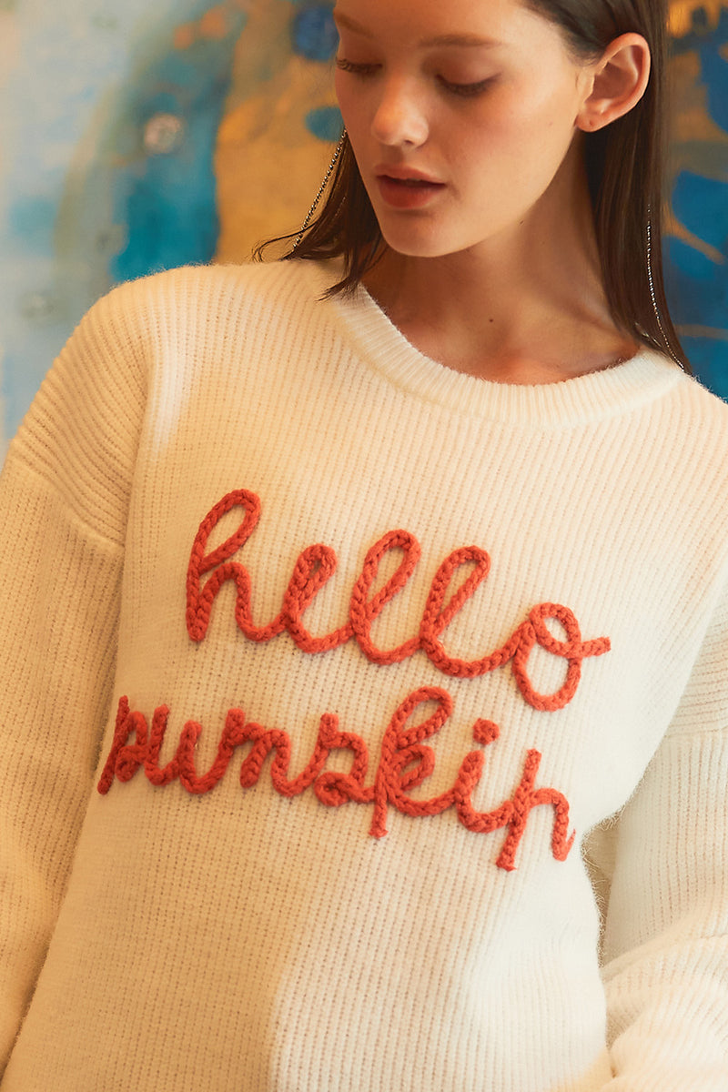 Cream Hello Pumpkin Orange Script Sweater | Bella Lucca Boutique