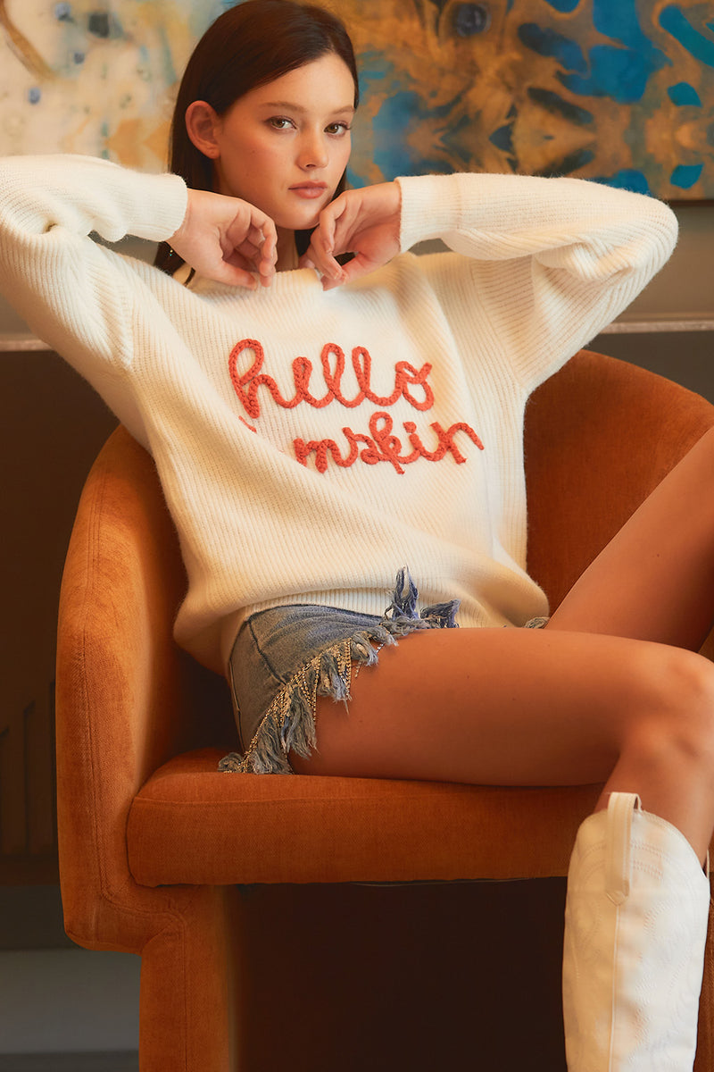 Cream Hello Pumpkin Orange Script Sweater | Bella Lucca Boutique