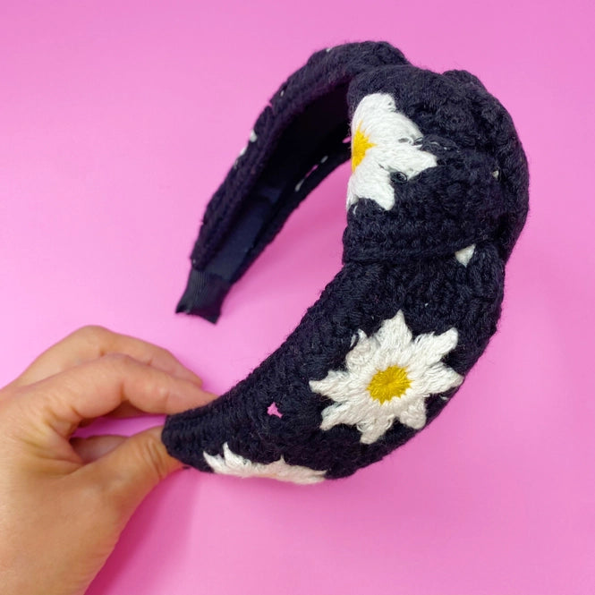 Black Crochet Daisy Headband | Bella Lucca Boutique