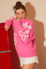 Pink 3d Squiggly Flower Contrast Soft Pullover Sweater | Bella Lucca Boutique