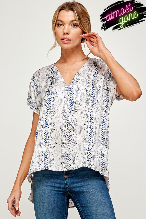 Multi Snake Print V-Neck Satin Blouse | Bella Lucca Boutique