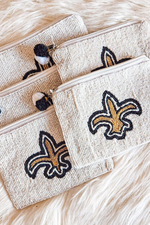 Saints Black & Gold Beaded White Coin Purse | Bella Lucca Boutique