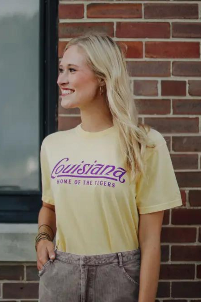 Light Mustard Louisiana Home of the Tigers Game Day Tee | Bella Lucca Boutique