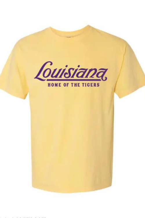 Pale Gold Louisiana Home of the Tigers Game Day Tee | Bella Lucca Boutique