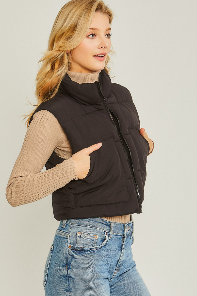 Black Cropped Puffer Vest | Bella Lucca Boutique