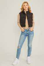 Black Cropped Puffer Vest | Bella Lucca Boutique