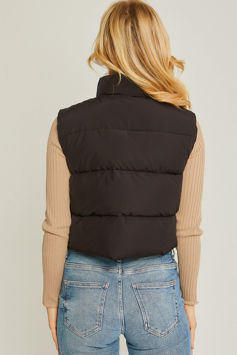 Black Cropped Puffer Vest | Bella Lucca Boutique