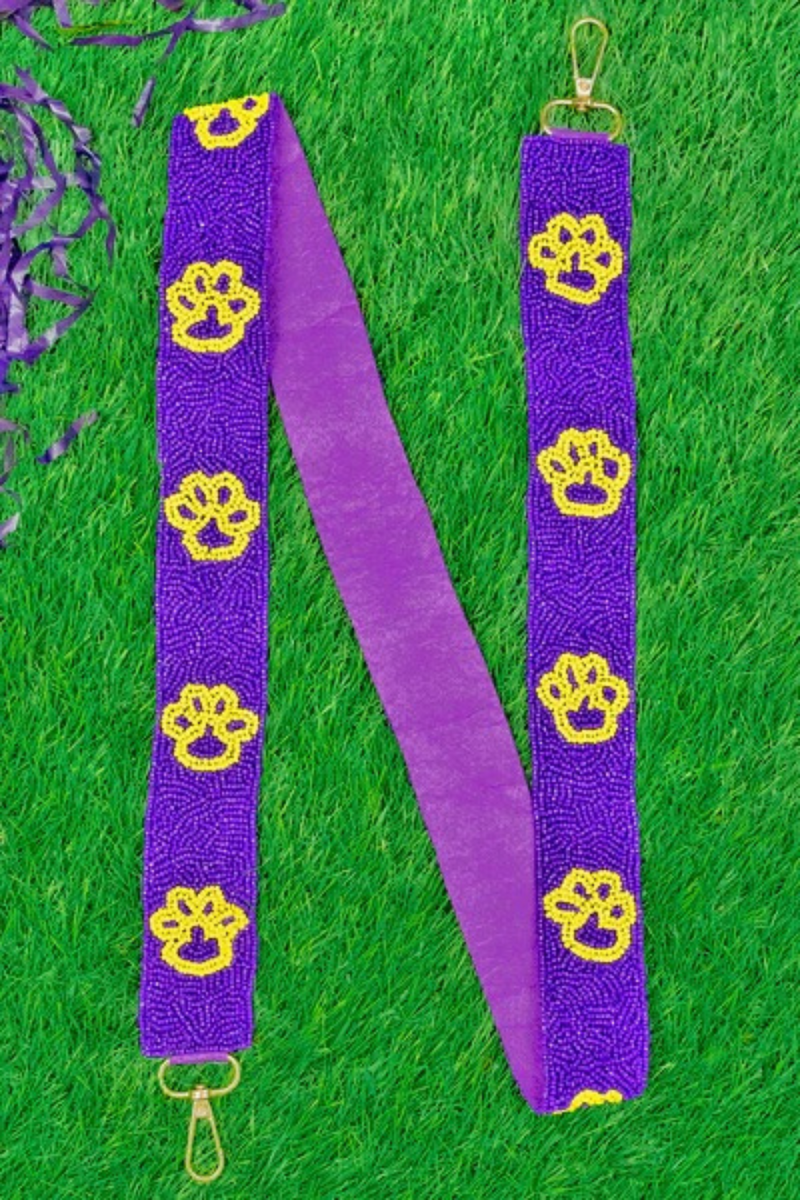 Game Day Beaded Guitar Strap Purple and Gold | Bella Lucca Boutique