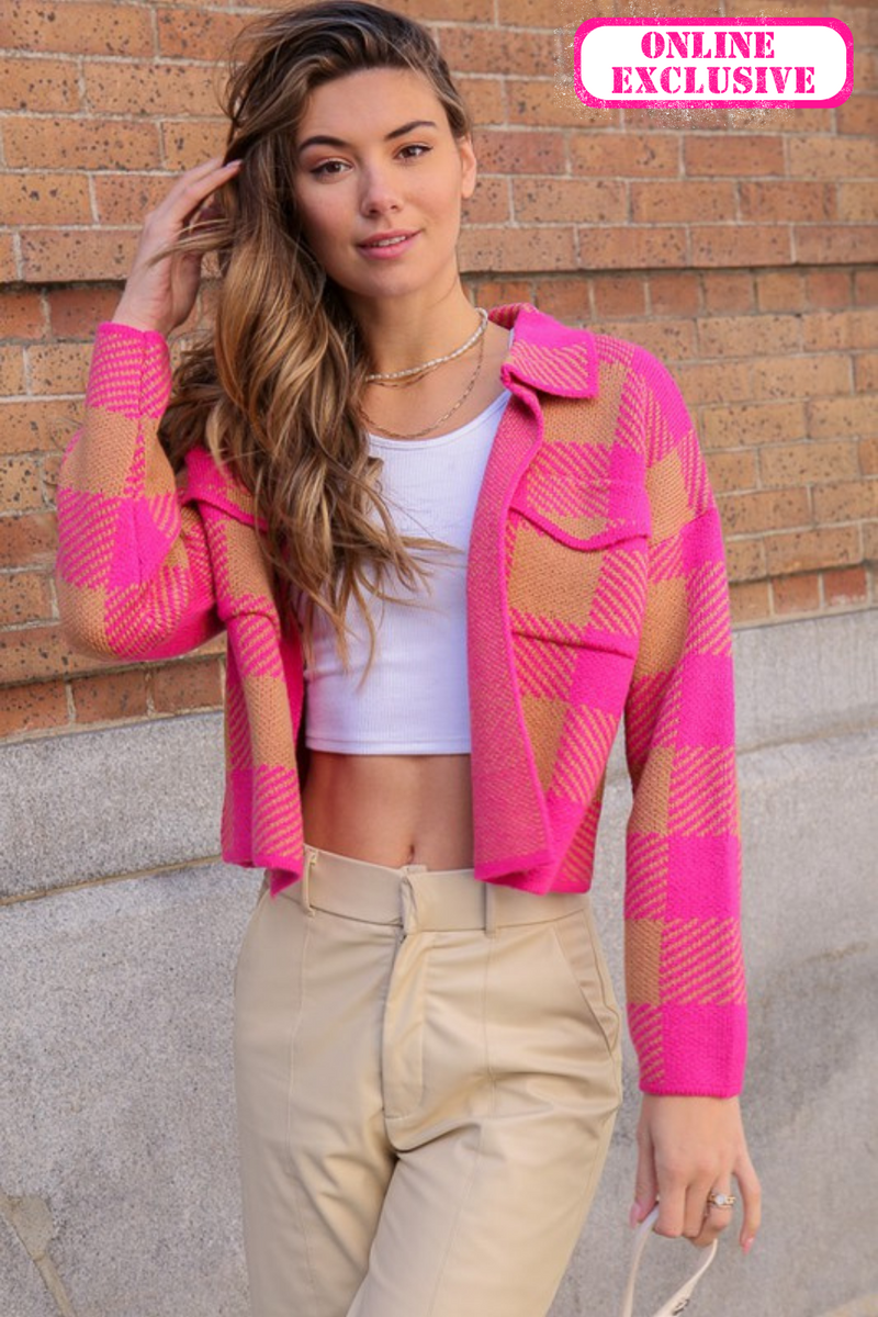 CHECKERBOARD KNITTED SHACKET