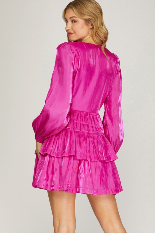 Pink Long Sleeve Silky Tiered Dress | Bella Lucca Boutique