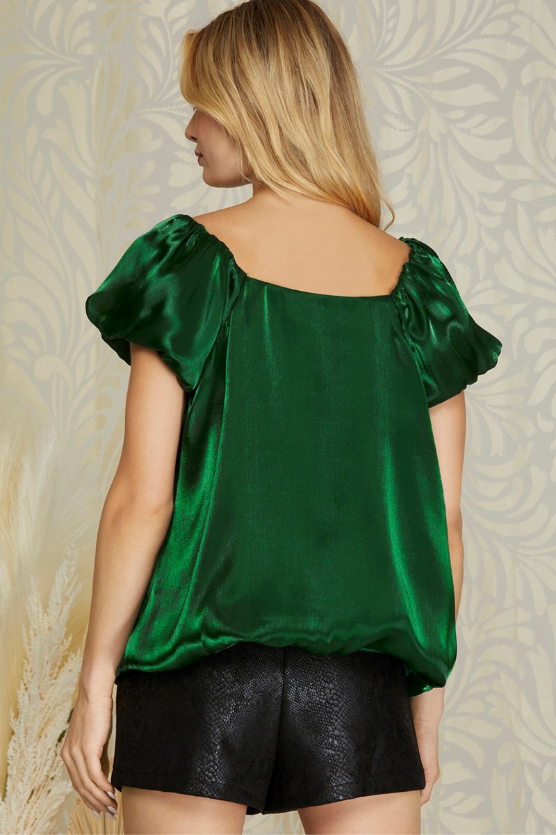 Green Puff Sleeve Organza Top | Bella Lucca Boutique