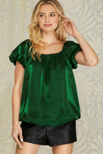 Green Puff Sleeve Organza Top | Bella Lucca Boutique