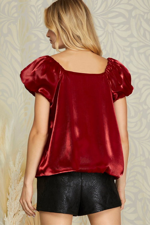 Red Puff Sleeve Organza Top | Bella Lucca Boutique