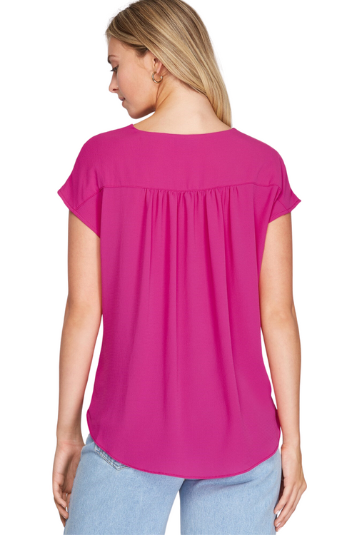 Magenta Pink Satin V-Neck Blouse | Bella Lucca Boutique