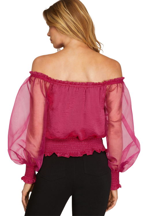 Fuchsia Pink Organza Puff Sleeve Blouse | Bella Lucca Boutique