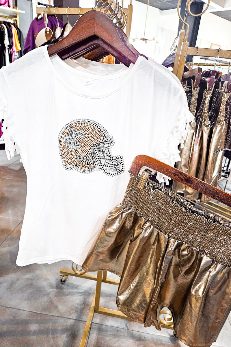 Rhinestone Saints Football Helmet Game Day Top | Bella Lucca Boutique