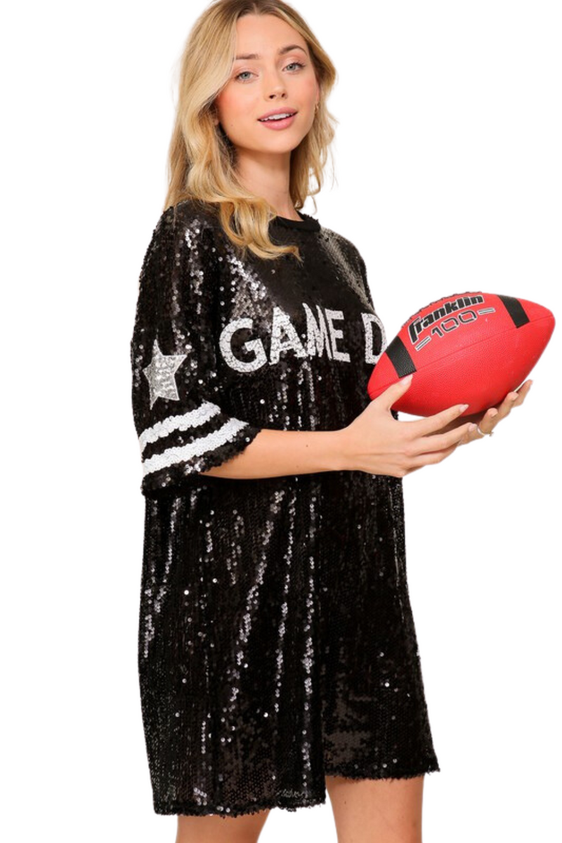 Oversized Black Sequin Game Day Top | Bella Lucca Boutique