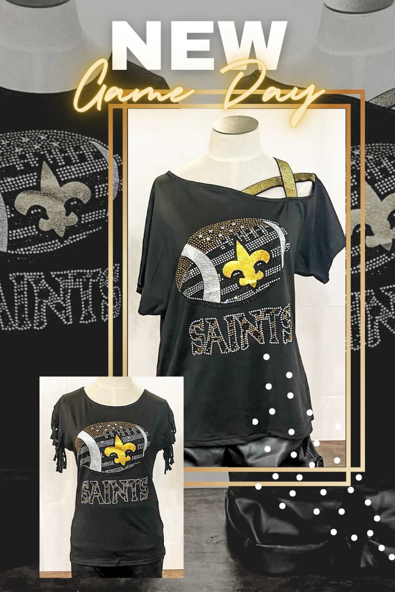 Rhinestone Saints Football Game Day Top | Bella Lucca Boutique