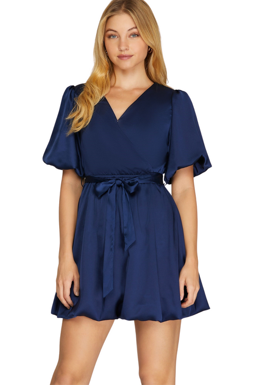 Navy Balloon Hem Dress | Bella Lucca Boutique